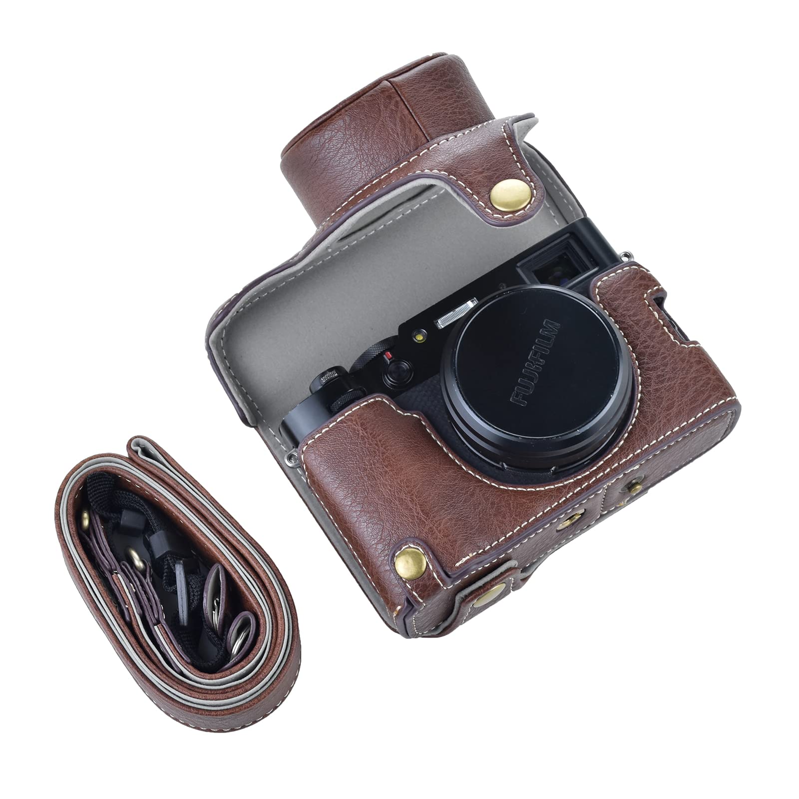 Rieibi X100V Camera Case - Retro Leather Case for Fujifilm X100V Digital Camera - Protective Case with Strap and Grip Case - Brown