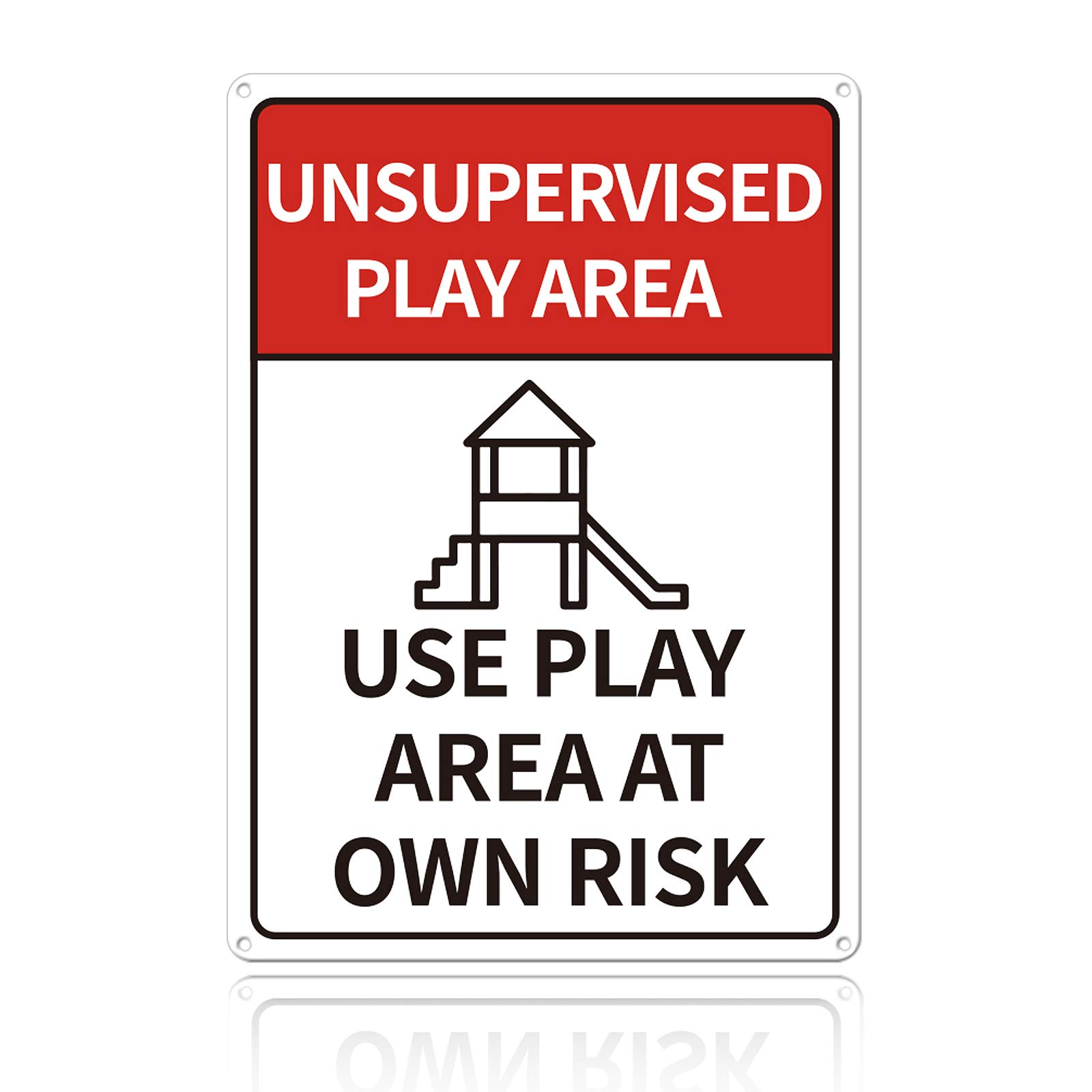 GLOBLELAND UNSUPERVISED PLAY AREA Sign, 10 x 12 inch UV Protected and Waterproof Aluminum Warning Signs, USE PLAY AREA AT OWN RISK Reflective Sign, Red