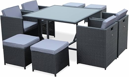 Salon De Jardin 4 8 Places Vasto Coloris Noir Coussins Gris