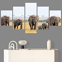 SIGNWIN 5 Panel Canvas Wall Art Modern Art Animals Dramatic Giraffe Lion Multicolor Photography Southwest for Home Decorations Ready to Hang - 60