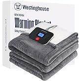 Westinghouse Twin Size Heated Blanket, Electric Blanket Twin with 10 Heating Levels and 1-12 Hours Auto-Off, Flannel to Sherpa Reversible, Flower Jacquard Heated Blanket, 62 x 84 inch, Grey