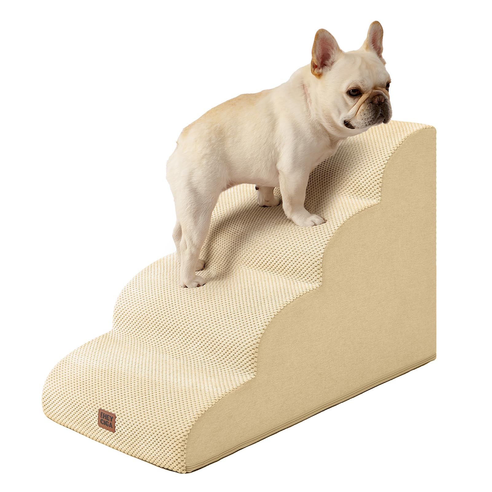 EHEYCIGA Curved Dog Stairs Ramp for High Beds 19.7" H, 4-Step Dog Steps for Small Dogs and Cats, Pet Stairs for High Bed Climbing, Non-Slip Balanced Pet Step Indoor, Graige Image