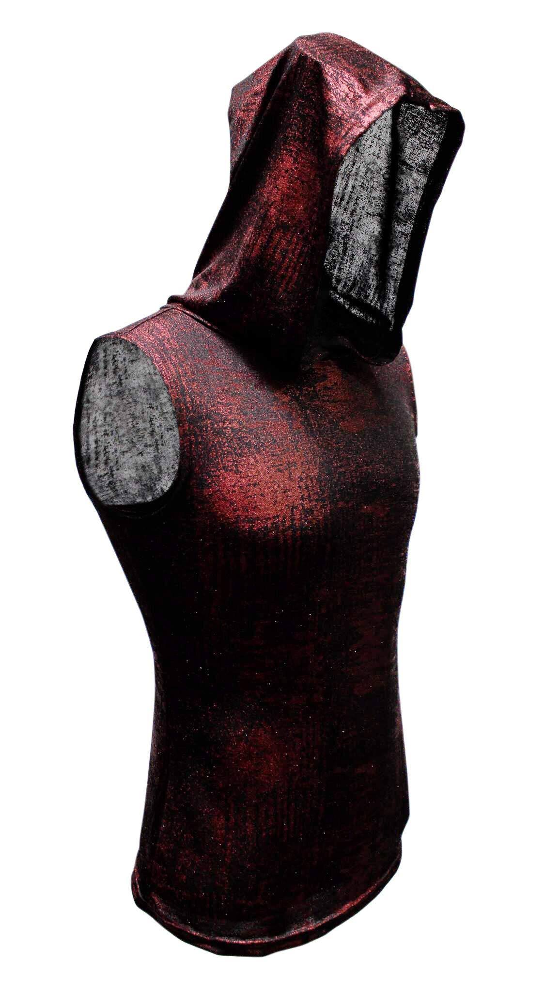 Shrine Mens Gothic Cyber Punk Raver Hoodie T Shirt Red