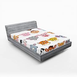 Ambesonne Cartoon Fitted Sheet, Happy Themed