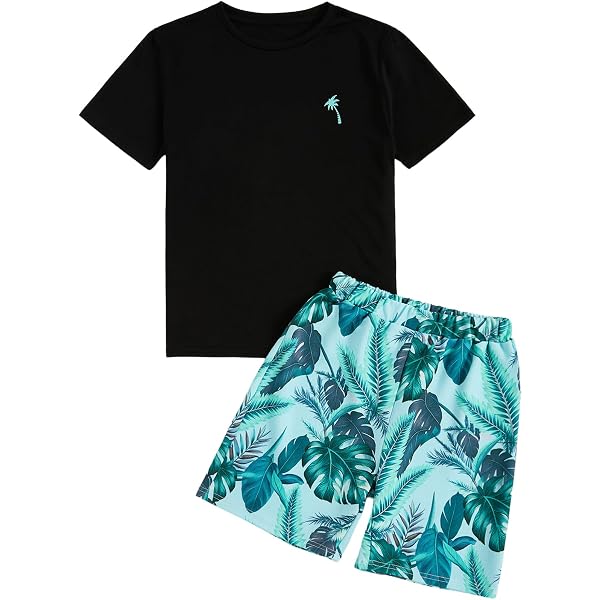 Floerns Boys' 2-Piece Summer Outfit - Tropical Print Short Sleeve Tee & Shorts Set, Sizes 8Y-14Y - View #11
