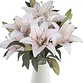 Libeking White Flower Vintage Artificial Lilies 6PCS White Lily Silk Flowers with Stems Tiger Lily Artificial Faux Flowers for Vase for Wedding Party Home Table Decor
