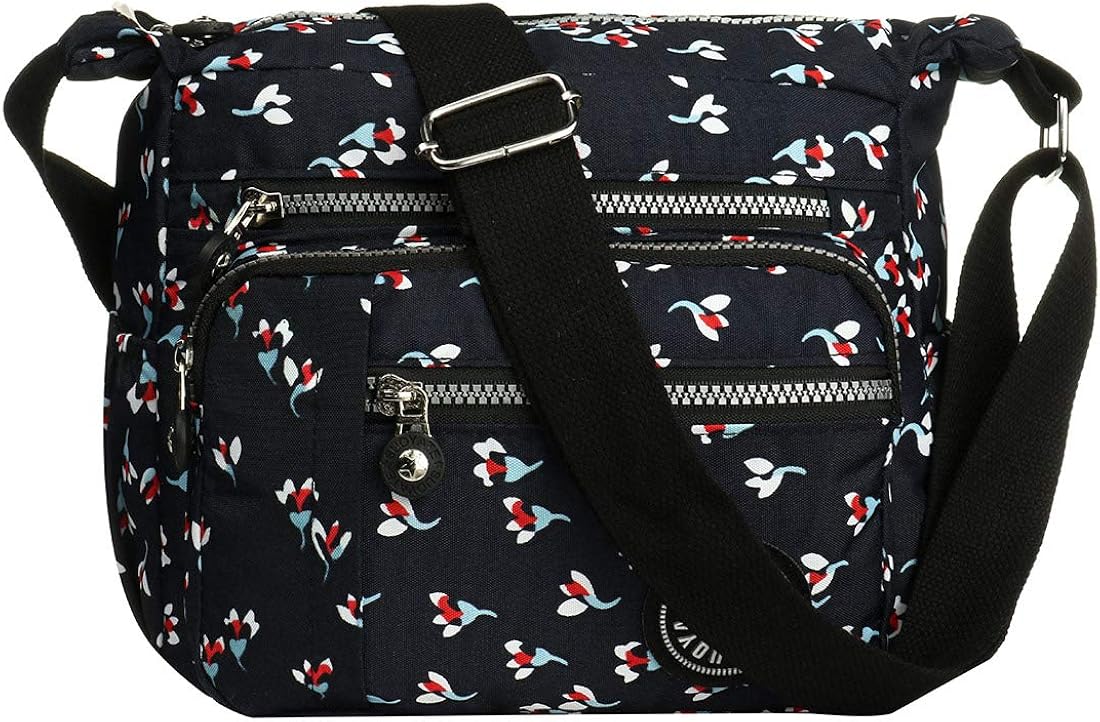 Womens Multi Pocket Casual Canvas Crossbody Bag Travel Purse Messenger Handbag for Shopping Hiking Daily Use (Camo flower)