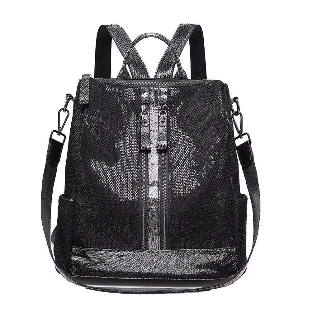Dreneco Ladies Fashion Backpack Leather Backpack School Backpack Travel Bag Women Backpack Satchel Handbag Shoulder Bag Black