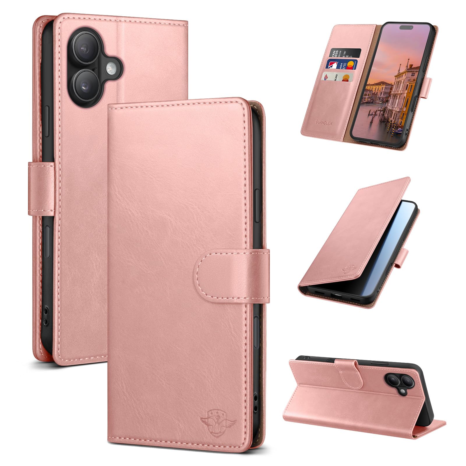 Photo 1 of SUANDUCK Wallet Case for iPhone 17 6.3" with RFID-Blocking Credit Card Holder, PU Leather Folio Flip Cover Women Men Protective Phone Case Compatible with Apple 17, Pink
