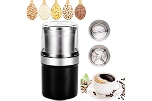 Spice Grinder, 200W Powerful Electric Coffee Bean Grinder with 2 Removable Stainless Steel Bowls, 100g Capacity Large Capacit