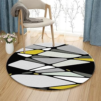 Moquettes Tapis Et Sous Tapis Tapis Tapis Coussin Chaise Gris Blanc Noir Jaune Mosaïque Motif Géométrique Rond Color Multi Colored Size 80cm
