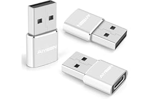 AIYEEN Upgraded USB C Female to USB A Male Adapter,Type C to USB A Charger Cable Converter for Apple AirPods,MacBook,iPhone 12 13 14 15 Series,iPad Mini 6,Samsung Galaxy S20 S21 S22 (3Pack Silver)