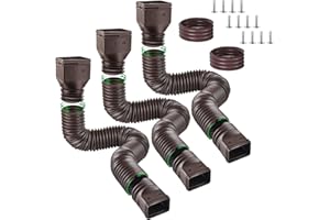 NHBKO 3 Pack Flexible Gutter Downspout Extensions with Connector, Rain Gutter Downspout Extenders from 21 to 70inch, Drainage Pipe Connector for Outdoor Gutter Splash Block - Brown
