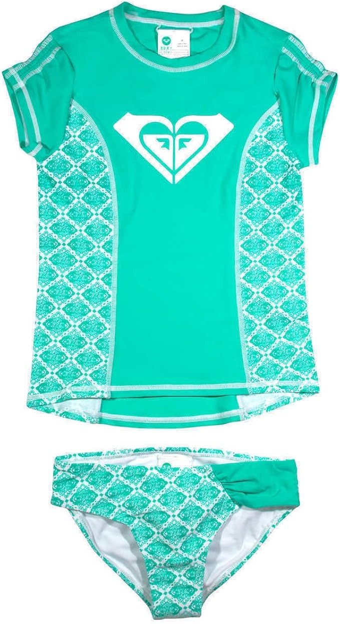Roxy Big Girls Rash Guard Set (8, Green/Black) Clothing