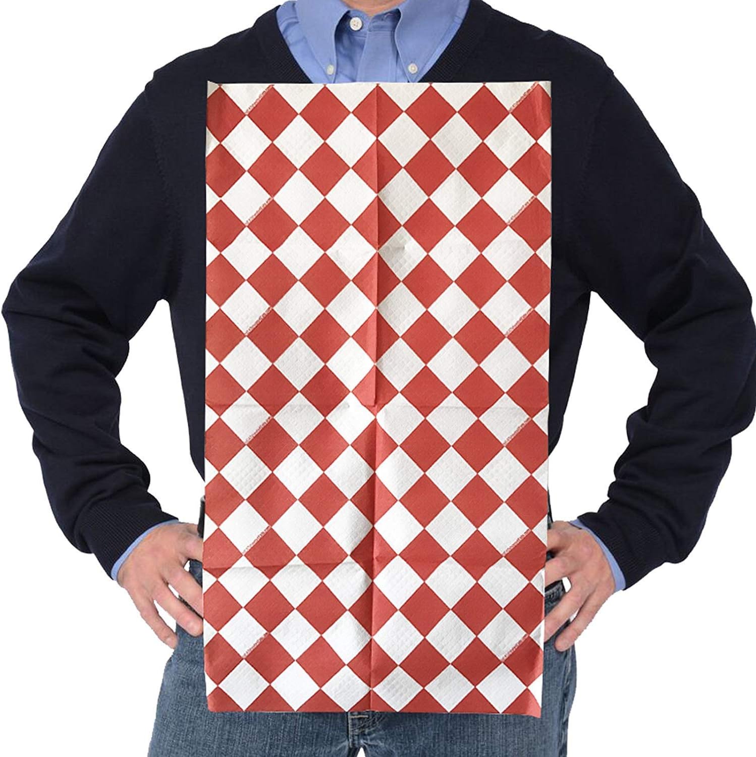 Sponsored Ad - Disposable Bibs for Adults, Kids, Elderly Senior | Adhesive Tab Eating Napkin, Personal Use, Home Care, Business | Spill Absorbent, Stain Liquid Repellent | Red & White Diamond, 20 Count