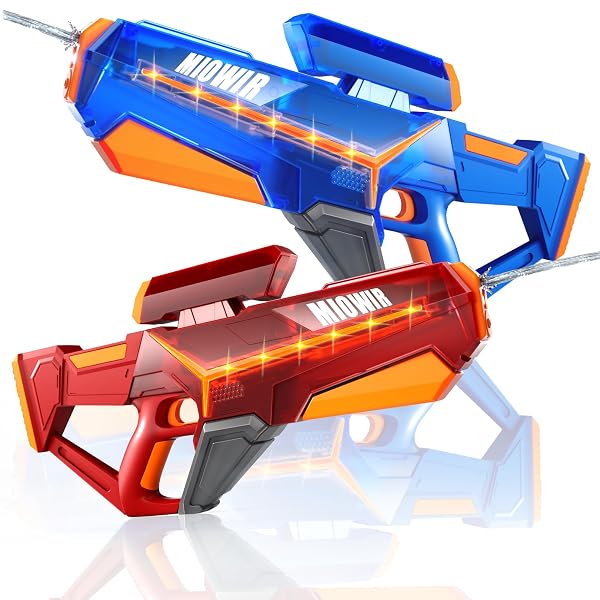 ELECTRIC WATER GUN FOR ADULTS KIDS – 2 PACK POWERFUL AUTOMATIC SQUIRT GUN LONG RANGE LARGE CAPACITY, AUTO WATER BLASTER SUMMER OUTDOOR POOL BEACH TOYS GIFTS FOR 6 7 8 YEAR OLD BOYS GIRLS(BLUE+RED)
