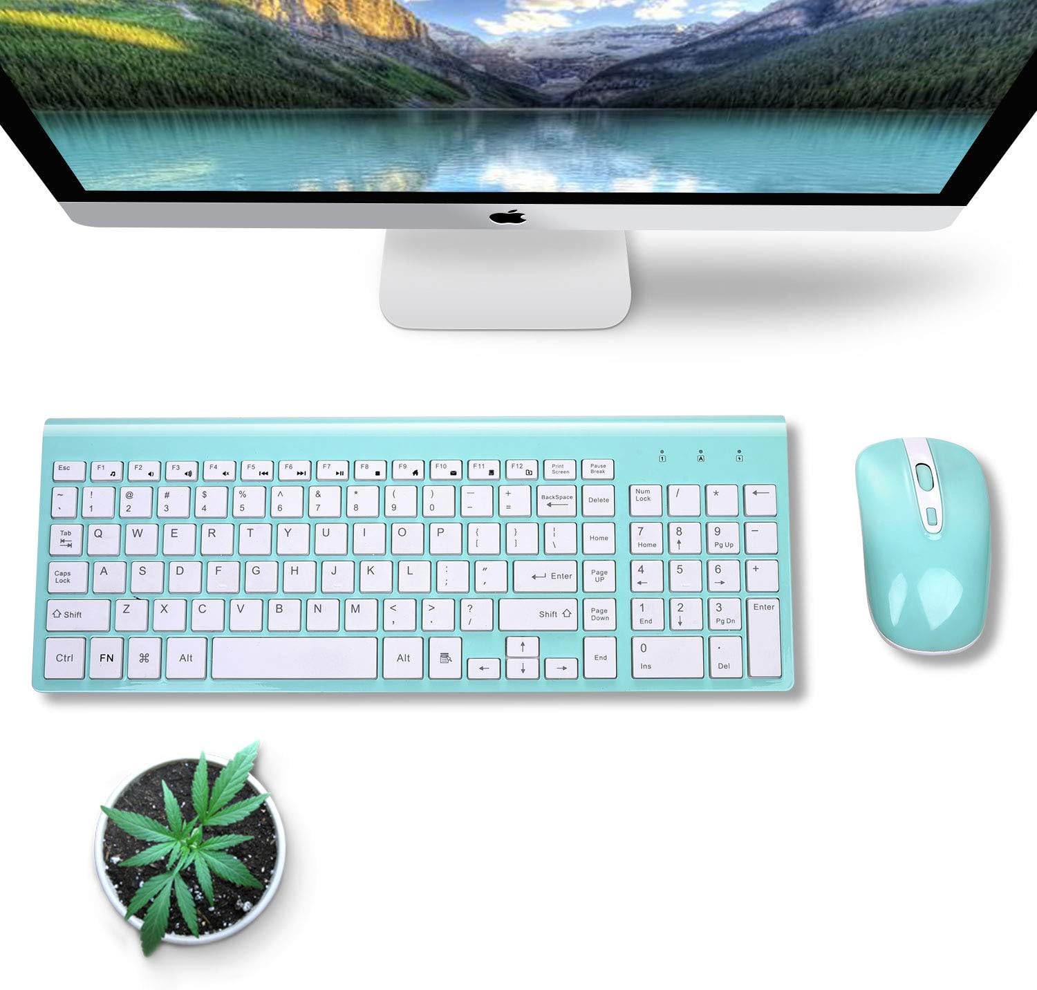 Wireless Keyboard Mouse Combo, Cimetech Compact Full Size Wireless Keyboard and Mouse Set 2.4G Ultra-Thin Sleek Design for Windows, Computer, Desktop, PC, Notebook, Laptop - (Turqouise): Computers & Accessories