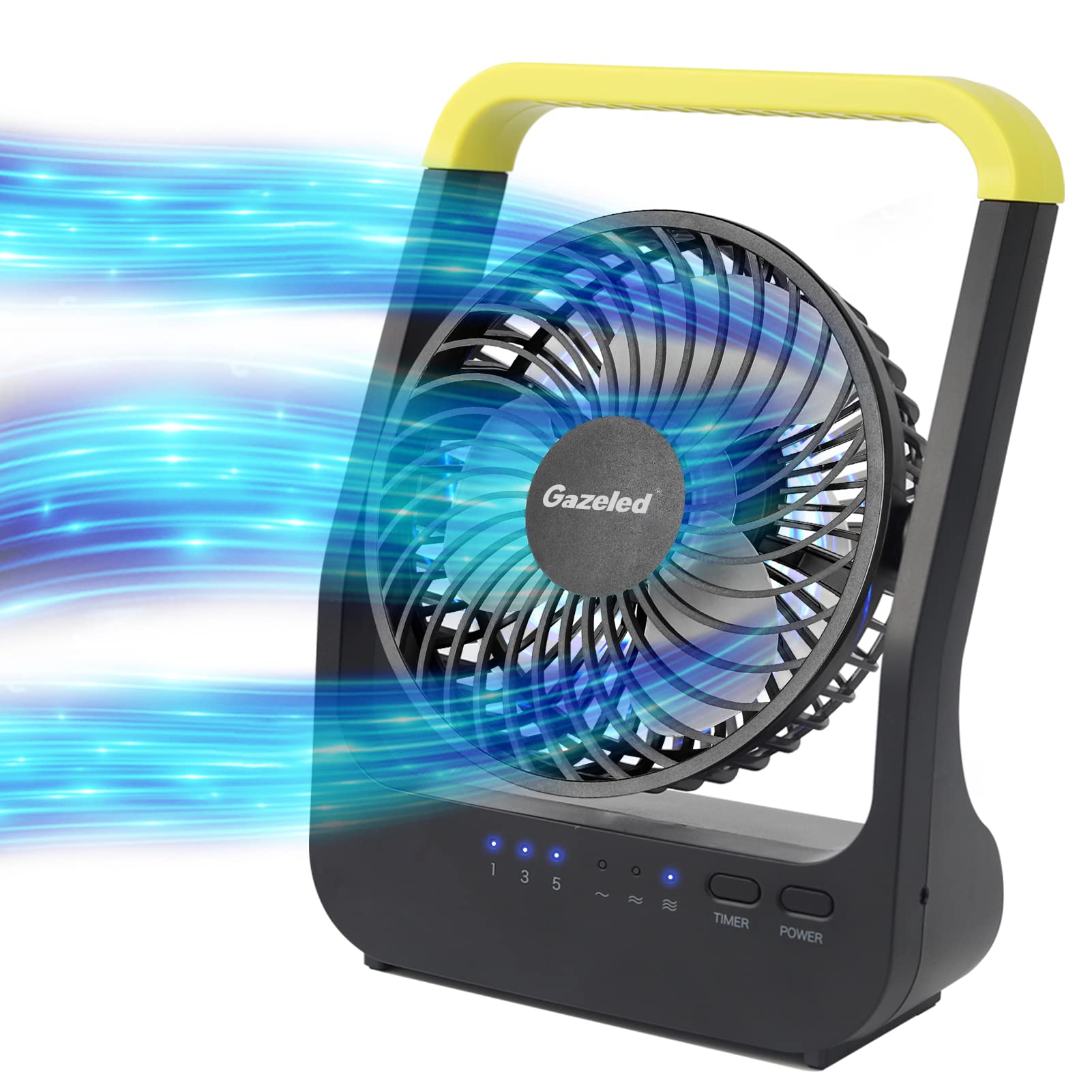 Gazeled F15 Battery Powered Fan, Long Lasting Battery Operated Fans for Camping, Portable D-Cell Desk Fan with Timer, 3 Speeds, Whisper Quiet, 180° Rotation, for Office, Bedroom, Outdoor, 5''