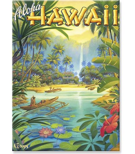 Hawaii State Map & Landmarks Collage Fridge Magnet - Collectible Souvenir