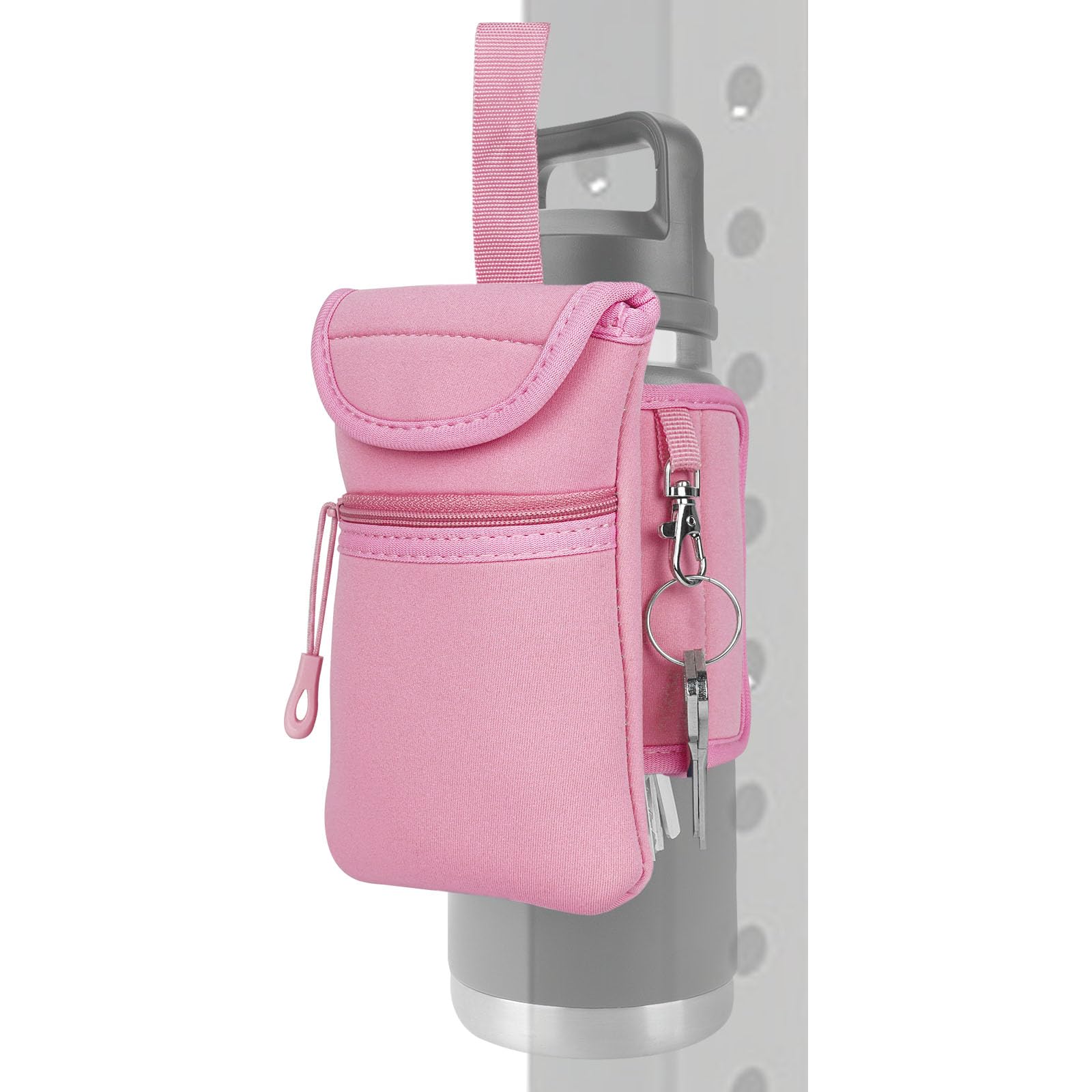 Linkidea Magnetic Water Bottle Sleeve Pouch Compatible with YETI Rambler Bottle 18oz/20oz/24oz/32oz, Hydro Flask Wide Mouth, Waterbottle Bag for Gym with Pockets, Pink