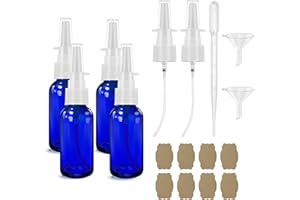 GIVAMEIHF Nasal Spray Bottle Spray Glass Bottles 4Pcs 1oz (30ml) with Press Spray Head Refillable Portable Fine Mist, funnel, dropper,label, empty nose spray glass bottle blue nasal spray bottle