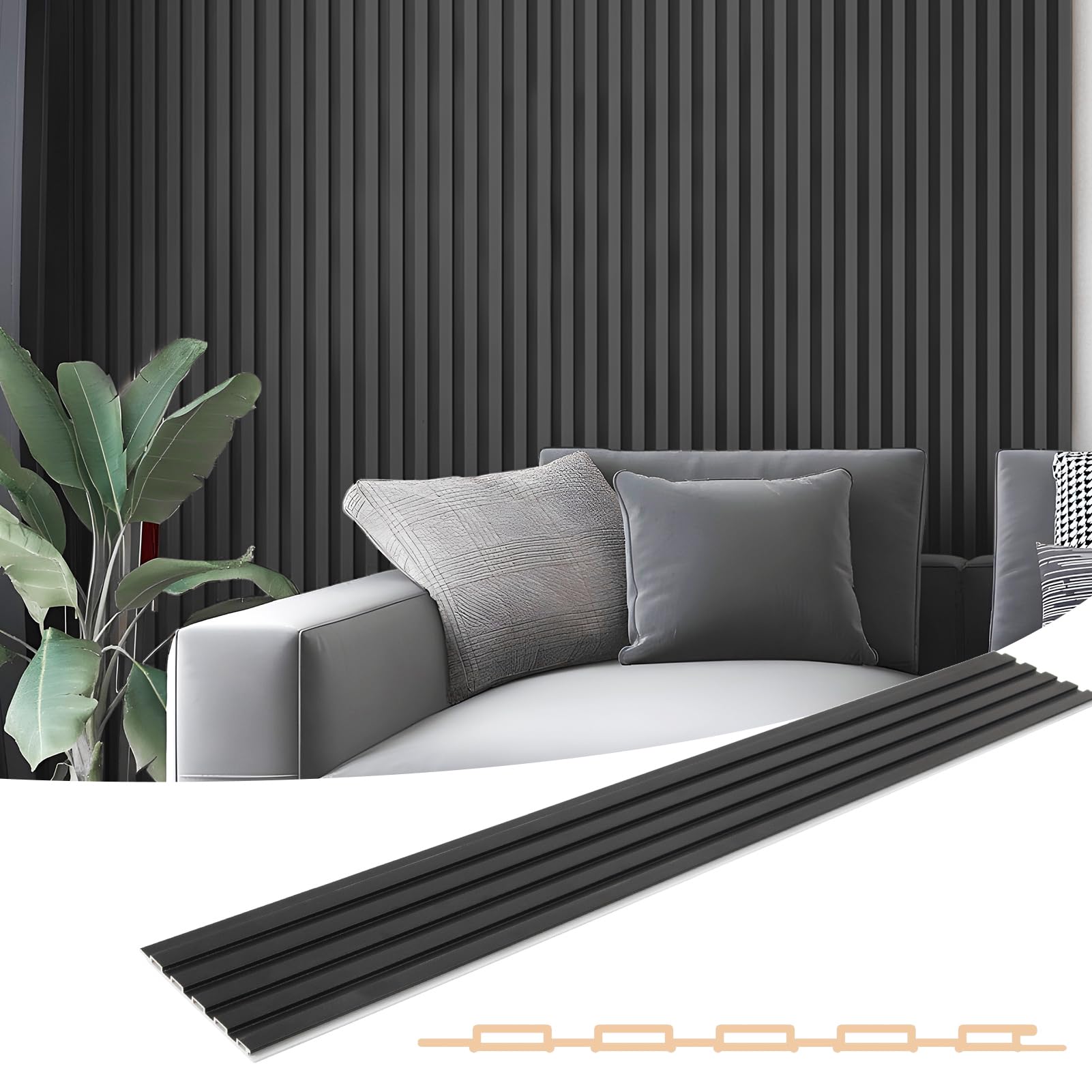 Photo 1 of ***READ CLERK NOTES*** Art3d WPC Slat Wall Panels, 8-Pack 108 x 6 Inch 3D Wall Accents for Interior Wall Decor, Living Room, Bedroom, Black