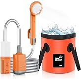 Cosy Life Portable Shower for Camping, Rechargeable Camping Shower Pump with 5 Gallons Collapsible Bucket &amp; LED Light, Electric Outdoor Camp Shower Portable Shower Pump Camping Hiking (5.9 ft Hose)