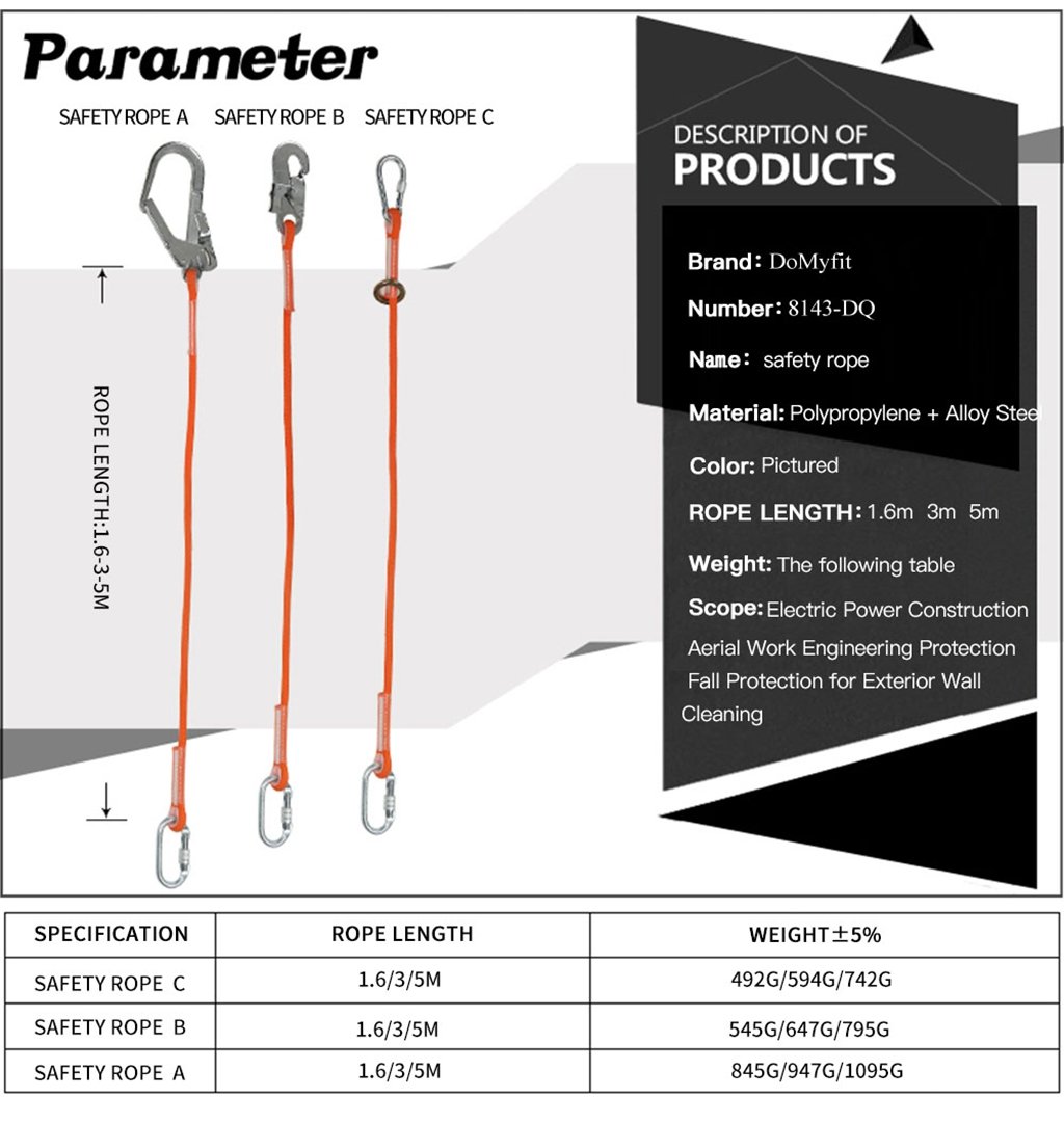 Safety Lanyard Professional Protective Safety Belt Nylon Sling Belt Climbing Harness Belt Lanyard With Hook High Strength Wearable Anti Fall Off(Type C,1.6Meter) - Image 3