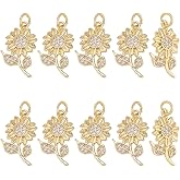 UNICRAFTALE 10Pcs 18K Gold Plated Daisy Charms Crystal Rhinestone Flower Charm Metal Sunflower Charm with Jump Ring for DIY Jewelry Making Necklace Bracelet Earring Jewelry Findings