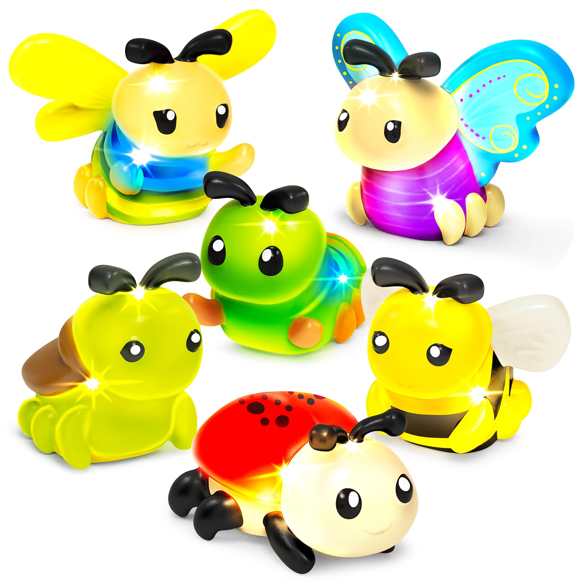 Tub Works® Bugs™ Light Up Bath Toys, 6 Pack | Water-Activated Light Up Toys Flash & Change Color | Easy-Grip Baby Girl & Toddler Bath Toys | Glow Bugs for Kids | Sensory Bathtub Toys with Bath Lights