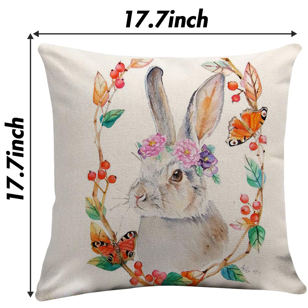 Johouse Easter Pillowcase, 4 Linen Easter Bunny Upholstered Sofa Pillowcases, 18 x 18 inch