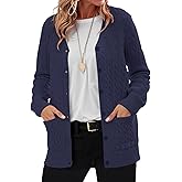 QUEZHU Women's Cable-Knit Cardigan Sweater V-Neck Winter Warm Cardigans