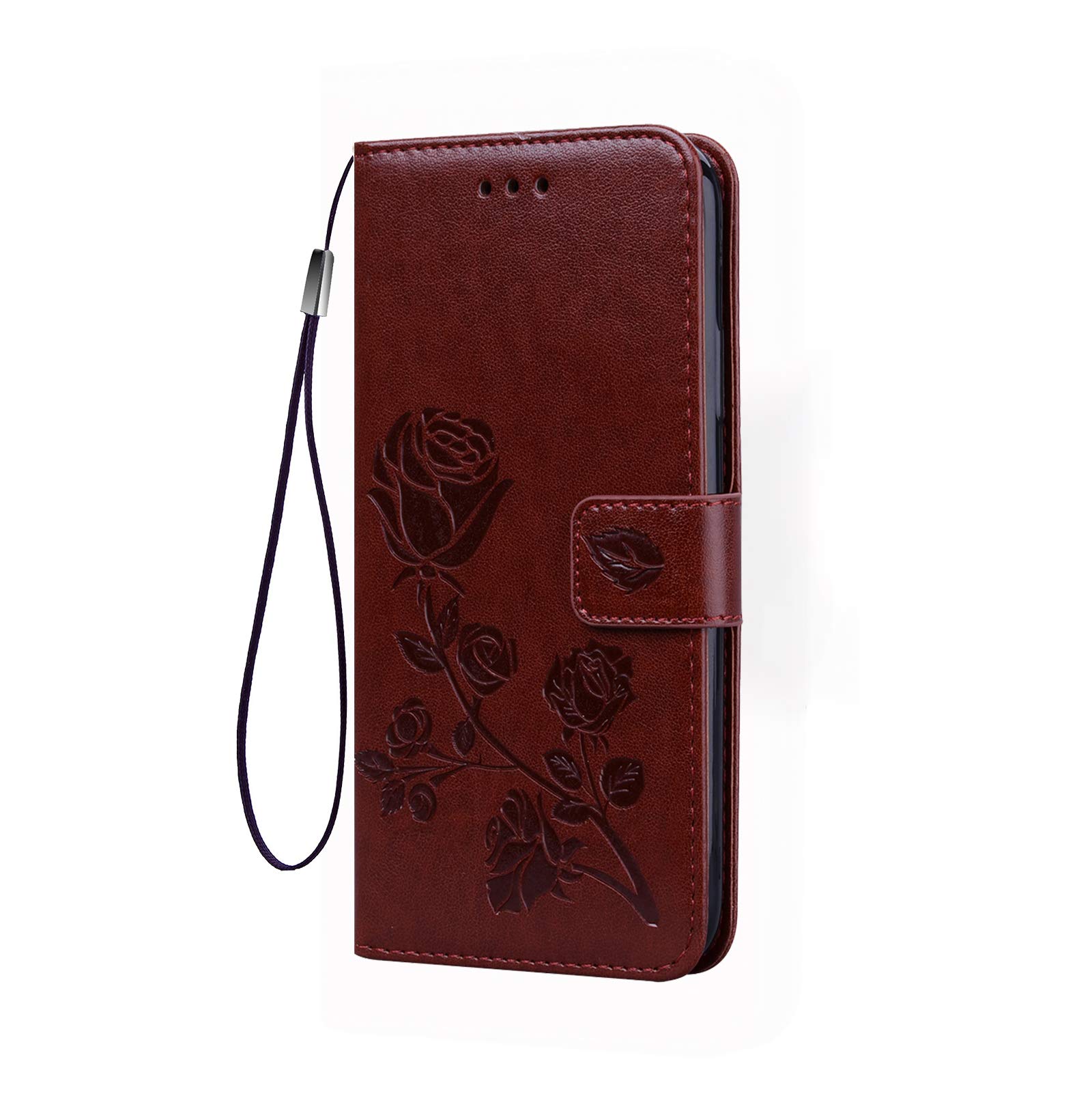 GOKEN Case for Oppo Reno8 Pro 5G (Reno 8 Pro 5G), TPU/PU Flip Leather Rose flower Embossed Wallet Cover, Magnetic Closure Phone Shell with Cash & Card Slots, Brown