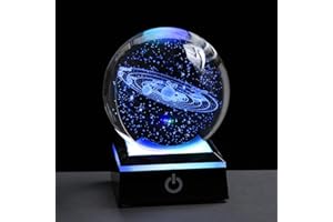 QIANWEI 3D Solar System Model Crystal Ball 80mm 3.15inch - Outer Space Astronomy Gifts Room Decor Crystal Sphere Unique Gifts for Men Him Best Birthday Dad Physics Science Teacher Night Light Planet Lamp