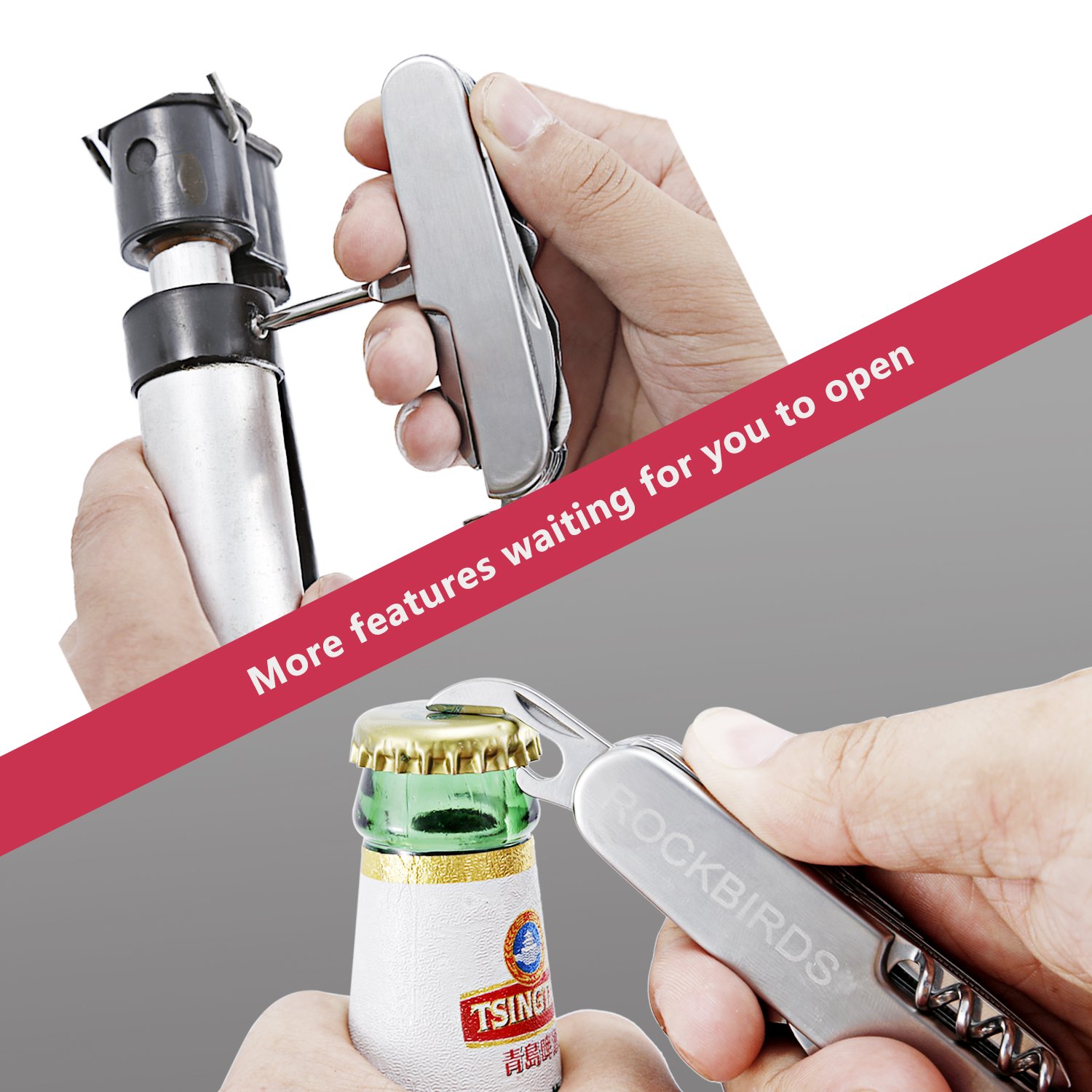 Multitools Knife, RockBirds Stainless Steel Multi Pocket Knife, 11-in-1 Multi-Function (2 PACK)