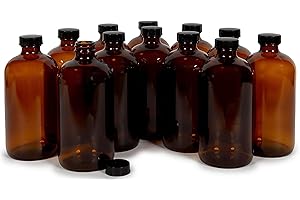 Vivaplex, 12, Amber, 16 oz Glass Bottles, with Lids
