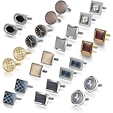 wynameleri Cufflink 12 Pairs, Classic Fashion Men's Cuff Links Silver-Tone Gold-Tone Black for Business Wedding Party Gift Box