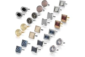 wynameleri Cufflink 12 Pairs, Classic Fashion Men's Cuff Links Silver-Tone Gold-Tone Black for Business Wedding Party Gift Box