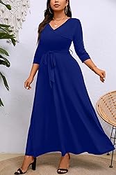 Runwind Plus Size Maxi Dress Sexy 3/4 Sleeve V Neck