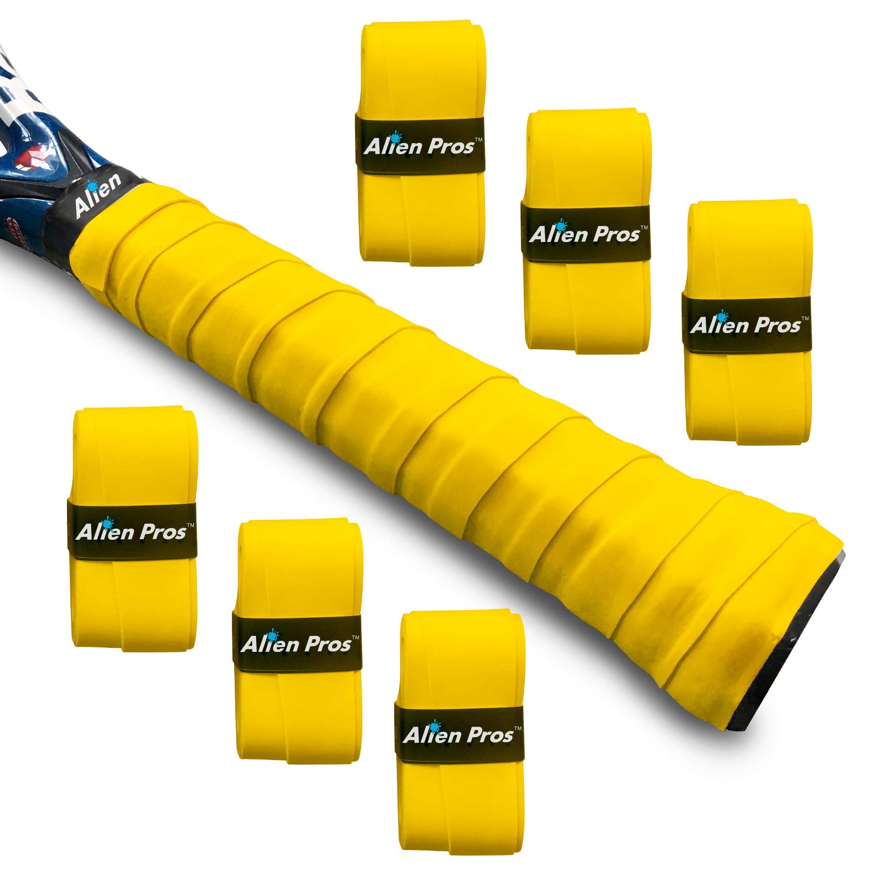 Alien Pros Tennis Racket Grip Tape (6 Grips) – Precut and Dry Feel Tennis Grip – Tennis Overgrip Grip Tape Tennis Racket – Wrap Your Racquet for High Performance (6 Grips, Yellow)