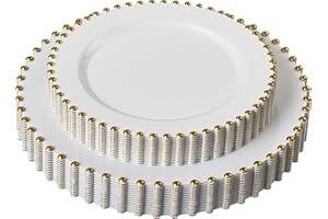 PLASTICPRO 32 Piece Combo Plastic Dinner Plates Disposable Plastic Fancy Heavy Duty Party Dishes 7 inch and 10 inch, White an