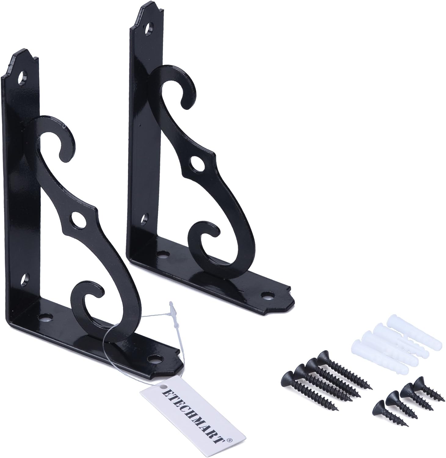 ETECHMART Decorative Shelf Brackets, Pack of 2 Wall Mounted Floating Shelf Bracket, L Shape Heavy Duty Metal Corner Brace Shelf Supporter (5 Inch, Black): Home Improvement