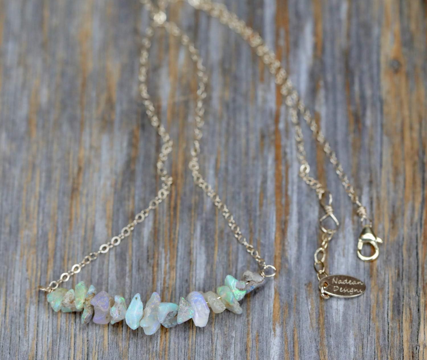 Genuine Raw Rough White Opal Gemstone Bar Necklace- Gold-Women's Jewelry October Birthday Birthstone Gift Idea