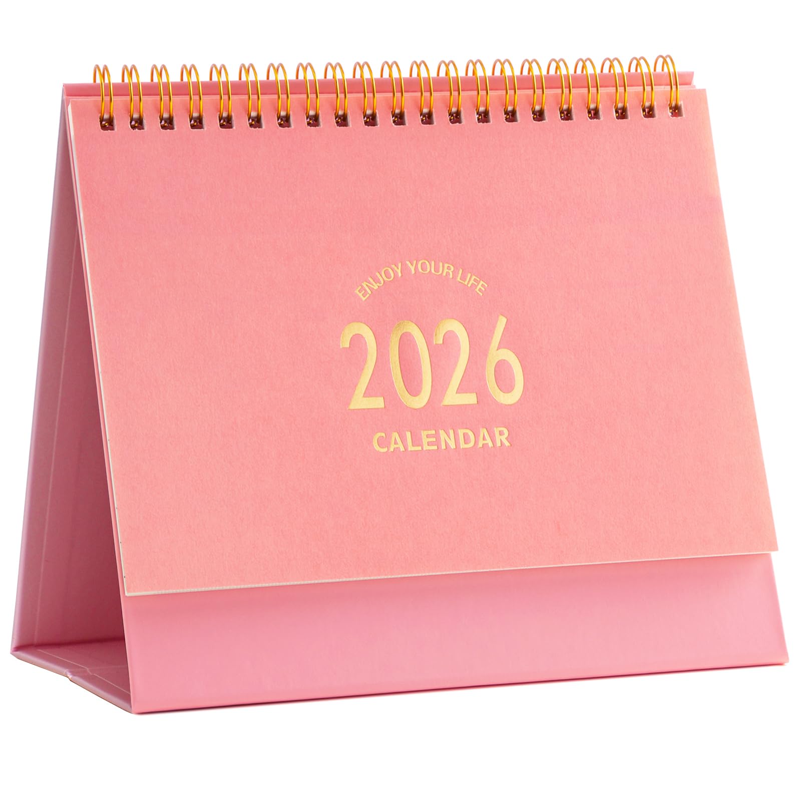 Small Desk Calendar 2026, Standing Flip Desktop Calendar from Now to Dec 2026 - Metal Ring Twin-Wire Binding Monthly Desktop Calendar for Home Office School (Pink A)