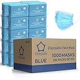Disposable Face Masks - 1,000 PCS - for Home & Office - Breathable & Comfortable Filter (50 Count (Pack of 20), Blue)