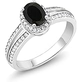 Gem Stone King Gemstone Birthstone Halo Ring For Women | Oval 7X5MM | 925 Sterling Silver | Wedding Engagement Anniversary Promise Ring | Size 5, 6, 7, 8, 9