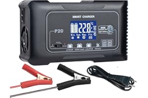 HOSYOND 20A Smart Battery Charger 12V/24V, Automatic Charger & Maintainer for Lithium, LiFePO4, and Lead-Acid (AGM/Gel/SLA) Batteries, Trickle Charging for Cars, Boats, Motorcycles