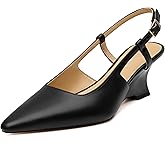 WAYDERNS Closed Toe Wedge Heels for Women Sling Back Wedge Heels Square Toe Women's Wedge Pumps Slingback Heel Dress Shoes for Office Evening Prom Wedding 2 Inch