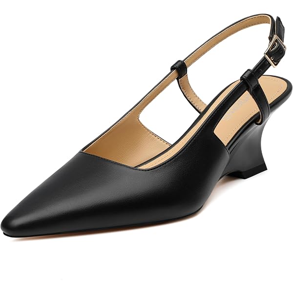 MODENCOCO Women's Pointed Toe Criss Cross Strap Wedge Pumps - 2 Inch Low Heel Patent Shoes - View #6