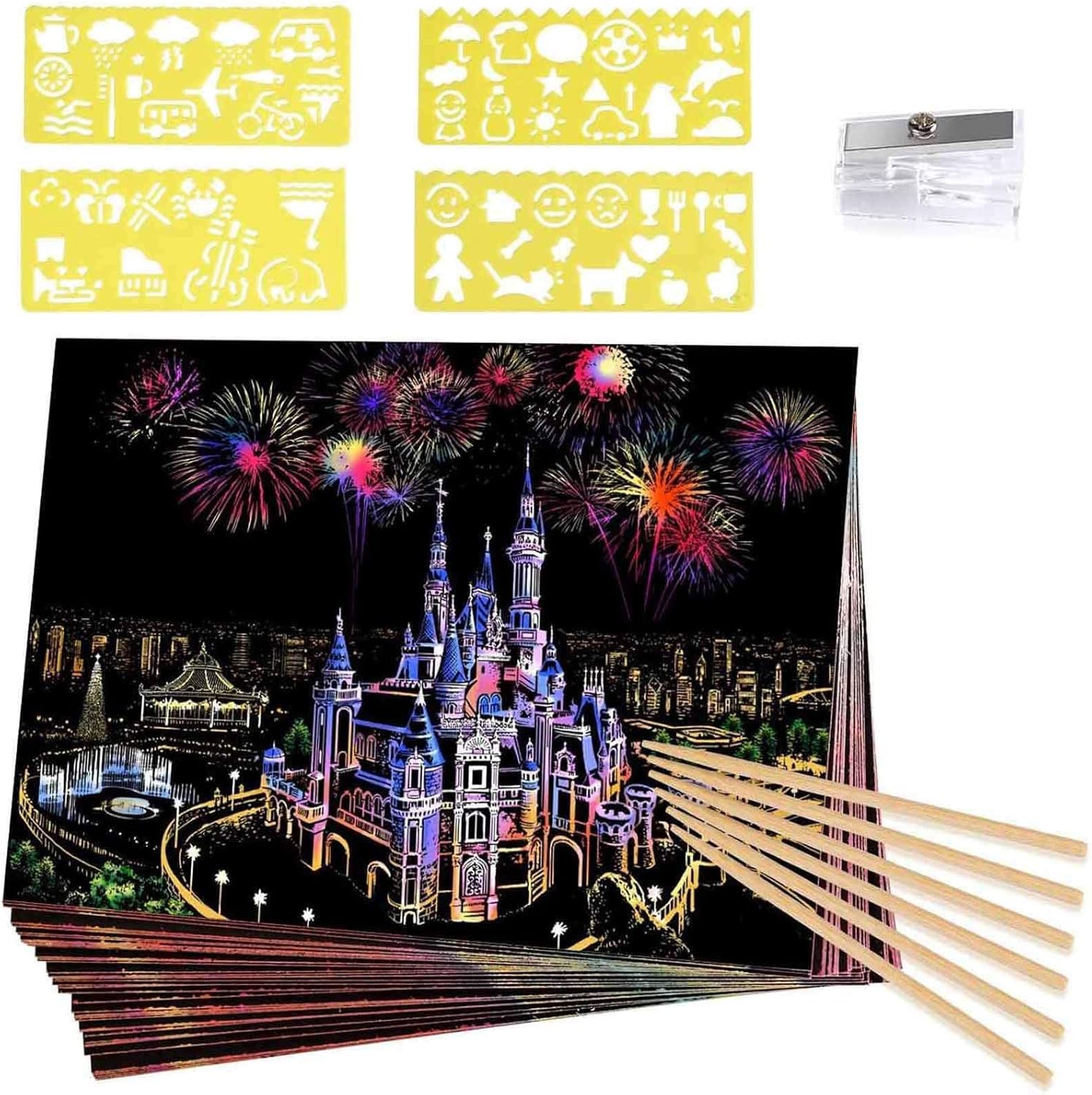 Rainbow Scratch Art Set, 60 Pieces Magic Scratch Papers for Kids for 5